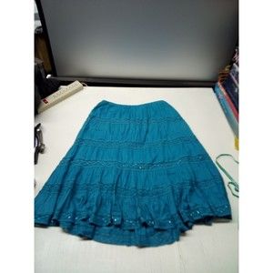 Allison Brittany Long Maxi Skirt ~ Sz L ~Terqouise  Blue~ Stretch Waist ~ Lined